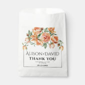 Elegante perzik pioen bloemen en typografie bruilo bedankzakje (Voorkant)