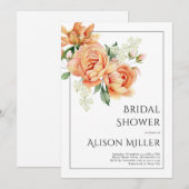 Elegante perzik pioen bloemen vrijgezellenfeest kaart (Voorkant / Achterkant)