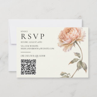 Elegante Perzik Pioen Moderne Trouw Horizontal RSVP Kaartje