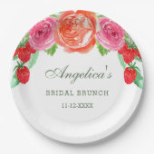 Elegante Perzik Pioen Roze Bloemen Bruidsbrunch Papieren Bordje (Voorkant)