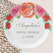 Elegante Perzik Pioen Roze Bloemen Bruidsbrunch Papieren Bordje