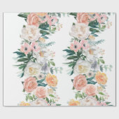 Elegante perzik pioen tuin bloemig groen cadeaupapier (Vlak)