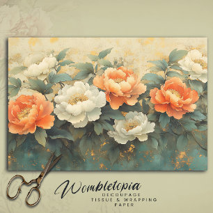 Elegante perzik pioenen Floral Art Decoupage Tissuepapier