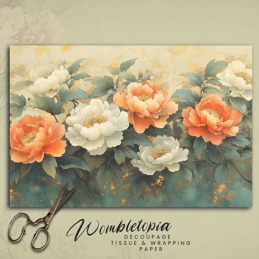 Elegante perzik pioenen Floral Art Decoupage Tissuepapier