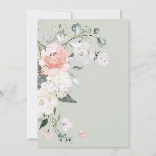 Elegante perzik pioenrozen roomroze bruidsdouche kaart (Achterkant)