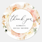 Elegante perzik-, room- en roze bloemenfavoriet ronde sticker (Voorkant)