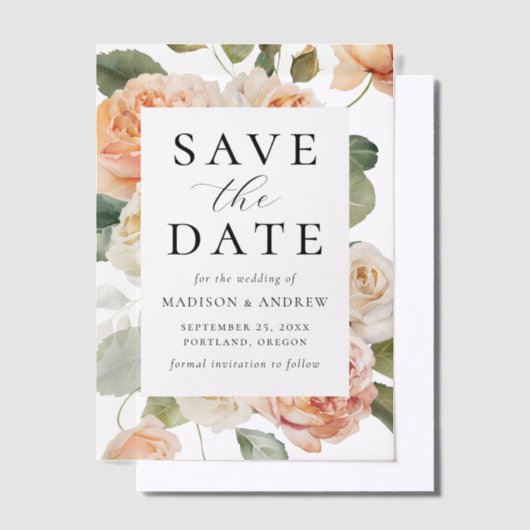 Elegante Perzik Roos bruiloft Save the Date Vellum Uitnodigingen (Offset)