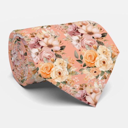 Elegante perzik roze bloemen bloemstuk stropdas (Opgerold)
