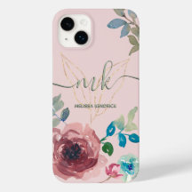Elegante Perzik Roze Botanische Rozen Monogram Naa