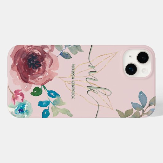 Elegante Perzik Roze Botanische Rozen Monogram Naa Case-Mate iPhone Case (Achterkant (horizontaal))