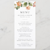 Elegante Perzik Roze Bruiloft Menu (Voorkant)