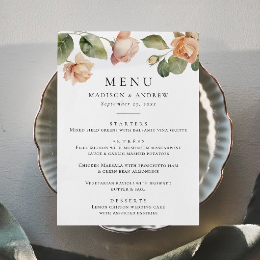Elegante Perzik Roze Bruiloft Menu