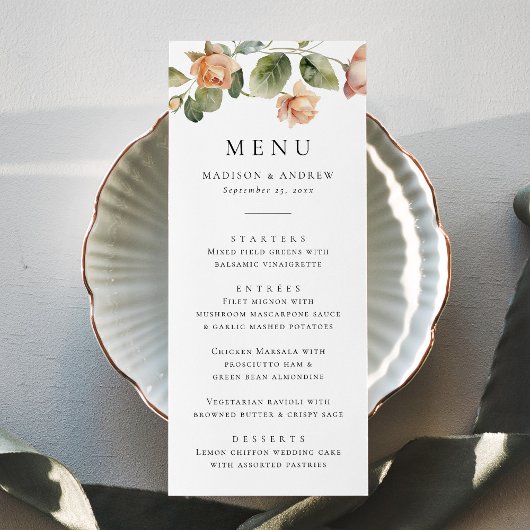 Elegante Perzik Roze Bruiloft Menu