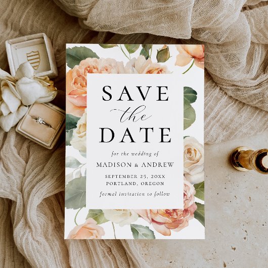 Elegante Perzik Roze Bruiloft Save The Date