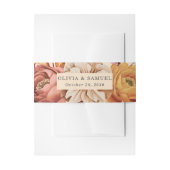 Elegante perzik roze bruin oranje bloemige trouw  uitnodigingen wikkel (Voorkant Voorbeeld)