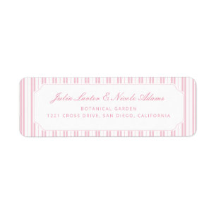 Elegante perzik roze gestreepte patroon baby showe etiket