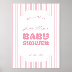 Elegante perzik roze gestreepte patroon baby showe poster