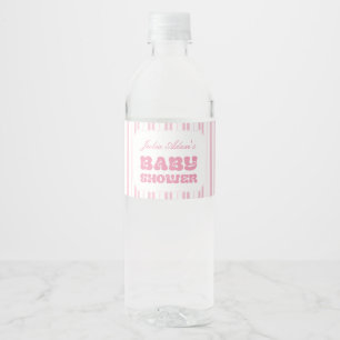 Elegante perzik roze gestreepte patroon baby showe waterfles etiket