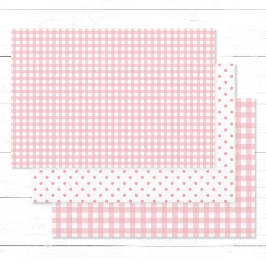 Elegante Perzik Roze Gingham Check Polka Dots Inpakpapier Vel