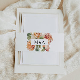 Elegante Perzik Roze Monogram Trouwdag Uitnodigingen Wikkel