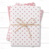 Elegante Perzik Roze Polka Dots Gingham Patroon Mi Inpakpapier Vel