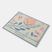 Elegante perzik roze roos blauwe steel bloem deurmat (Schuin)