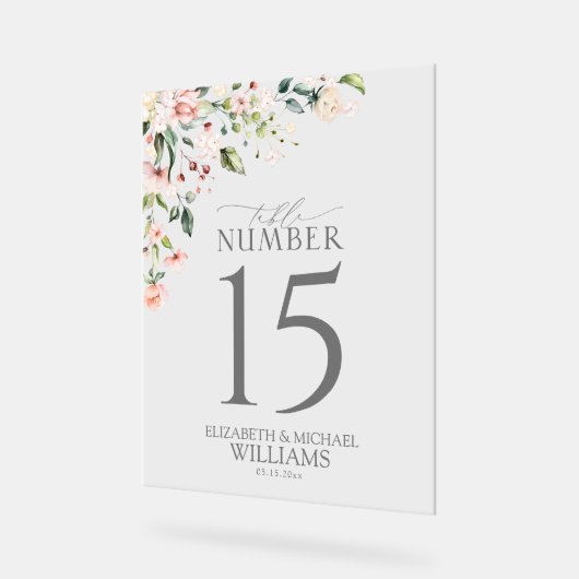 Elegante Perzik Roze Waterverf Bloemenontvangst Acryl Bord (Hoek)