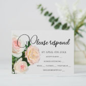 Elegante perzik roze witte rozen bloemig RSVP kaartje (Staand voorkant)