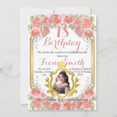 Elegante Perzik Rozen Bloemen Verjaardag Uitnodigi Kaart (Voorkant)