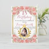 Elegante Perzik Rozen Bloemen Verjaardag Uitnodigi Kaart (Staand voorkant)