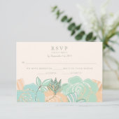 Elegante Perzik Rozen Mint Bloemen Bruiloft RSVP (Staand voorkant)