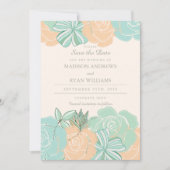 Elegante Perzik Rozen Mint Bloemen Save the Date (Voorkant)