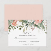 Elegante Perzik Sage Groene Bloemen Bruiloft RSVP Kaartje (Voorkant / Achterkant)