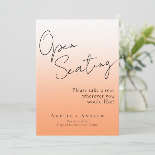 Elegante Perzik Sinaasappel Fuzz Bruiloft Open Zit (Staand voorkant)