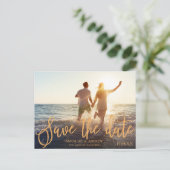 Elegante perzik sinaasappel script 2 foto's slaan  briefkaart (Staand voorkant)