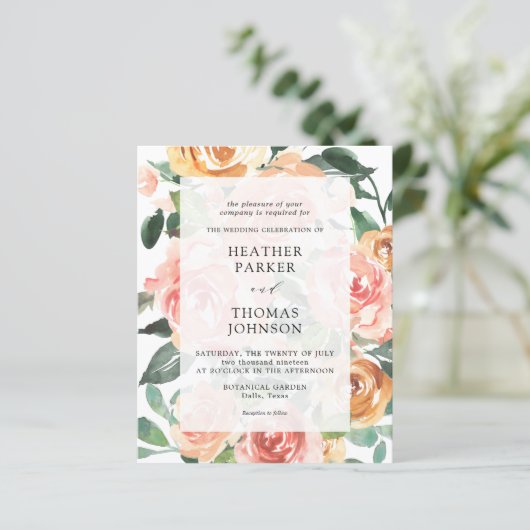 Elegante perzik watercolor bloemen bruiloft budget (Staand voorkant)