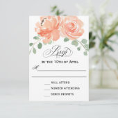 Elegante Perzik Waterverf Bloemen Bruiloft RSVP (Staand voorkant)