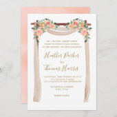 Elegante perzik waterverf bloemenboog trouwfeest kaart (Voorkant / Achterkant)