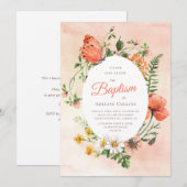 Elegante Perzik Waterverf Bloemendoop Kaart (Voorkant / Achterkant)