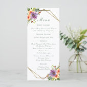 Elegante Perzik Waterverf Floral Boho Bruiloft Menu (Staand voorkant)