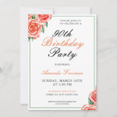 Elegante perzik Waterverf Rozen 90ste verjaardag Kaart (Voorkant)