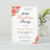 Elegante perzik Waterverf Rozen 90ste verjaardag Kaart (Staand voorkant)