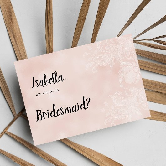 Elegante perzik witte bloem kant frame Bruidsmeisj Kaart