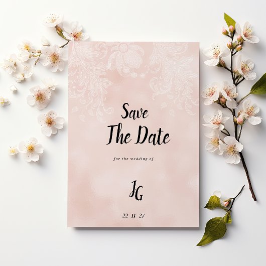 Elegante perzik witte bloem kant Save The Date Kaart