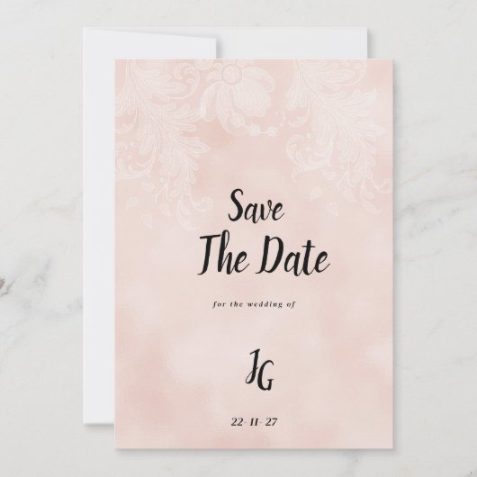 Elegante perzik witte bloem kant Save The Date Kaart (Voorkant)