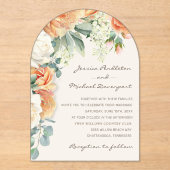 Elegante Perzik Witte Bloemen Eucalyptus Wedding A Acryl Uitnodigingen (Voorkant)