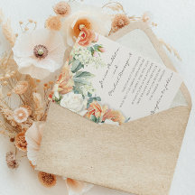 Elegante Perzik Witte Bloemige Eucalyptus Bruiloft