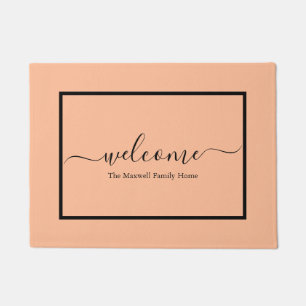 Elegante perzik zwart script familienaam welkom deurmat