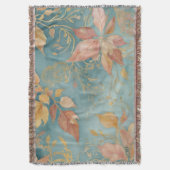 Elegante Perzikblad Cozy Cyan Blush Bloem Deken (Voorkant Verticaal)