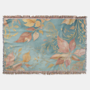 Elegante Perzikblad Cozy Cyan Blush Bloem Deken